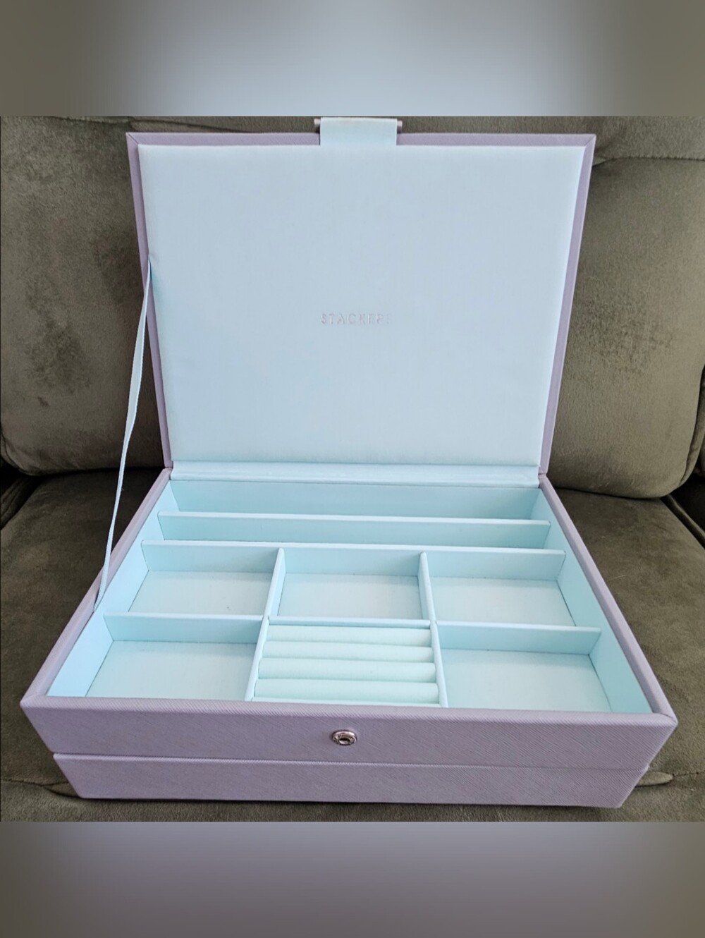 Stackers jewelry box set in Dove Gray & Mint, lined with lid